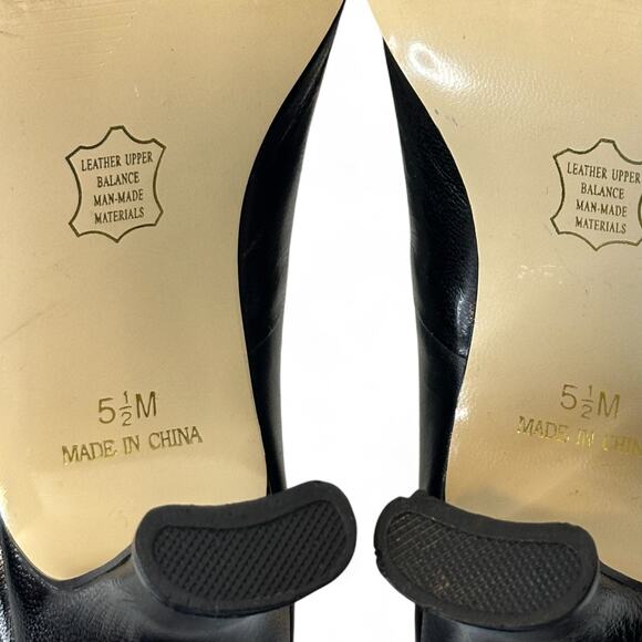 Ann Kristal Black Leather Pumps 5.5M Bow Square Toe Block Heel Y2K Eulalia - Picture 8 of 10